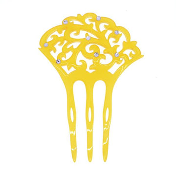 Geisha Acrylic 3-Prong Floral Pattern Hair Fork Hairstick with Rhinestones